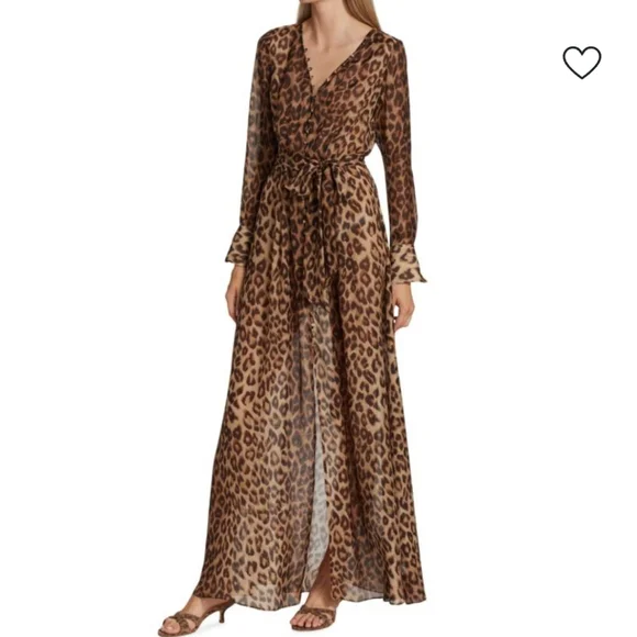 L'AGENCE Callum Leopard Print Sheer Silk Maxi Dress NWOT - Picture 1 of 11